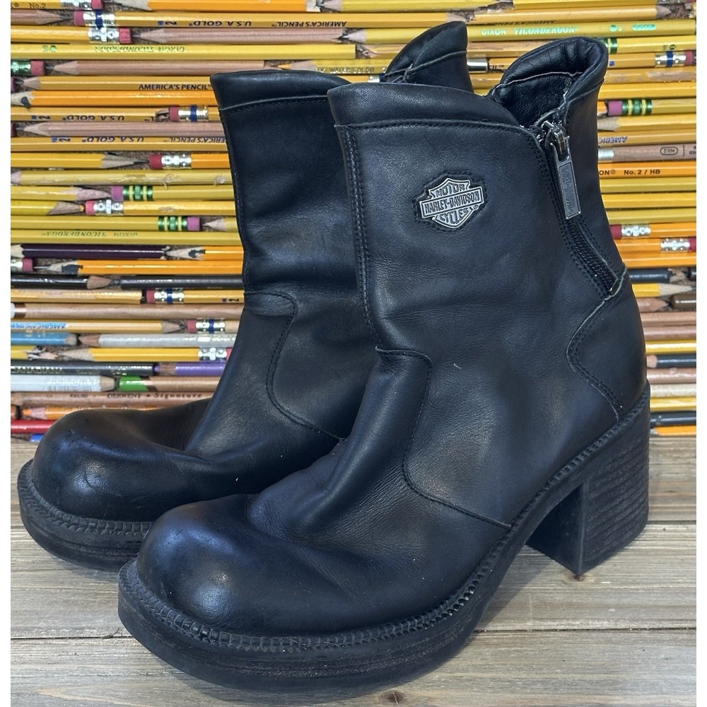 Harley Davidson Chunky Platform Boots Biker Sz 7.5 Women's MOTO Grunge